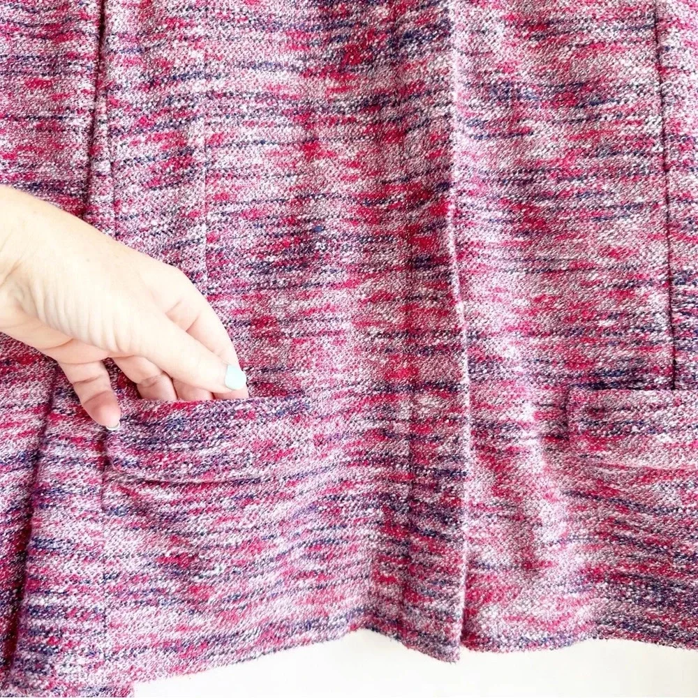 J. Crew Poppy Micro Tweed Jacket Size Medium Pink Purple Two Way Zip Pockets